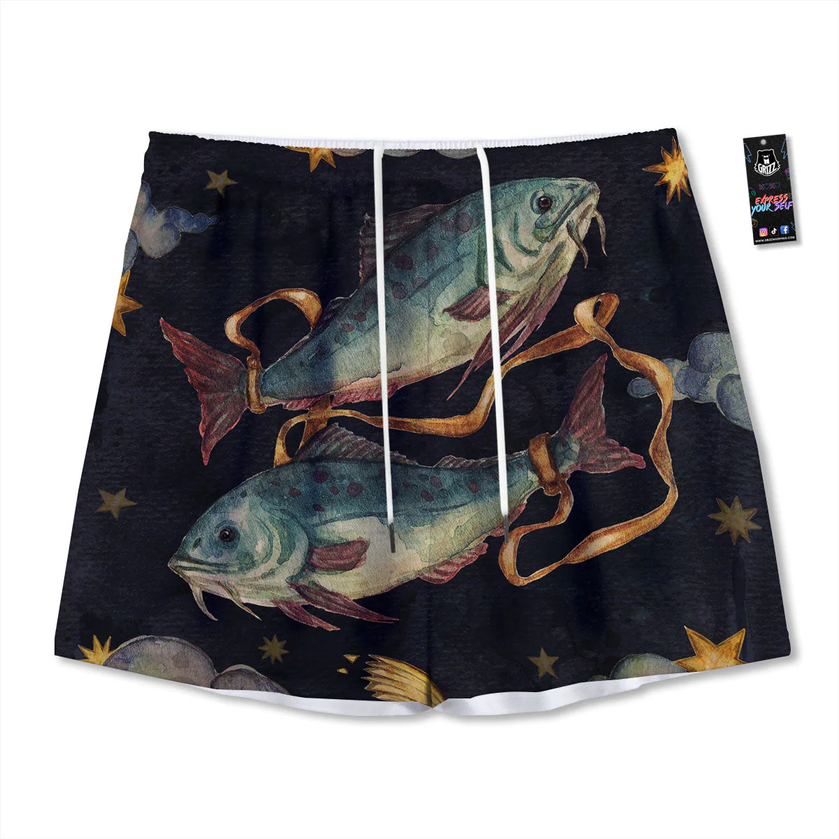 Zodiac Sign Watercolor Pisces Print Mesh Shorts