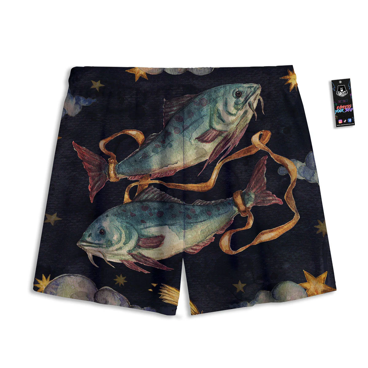 Zodiac Sign Watercolor Pisces Print Mesh Shorts - Image 2