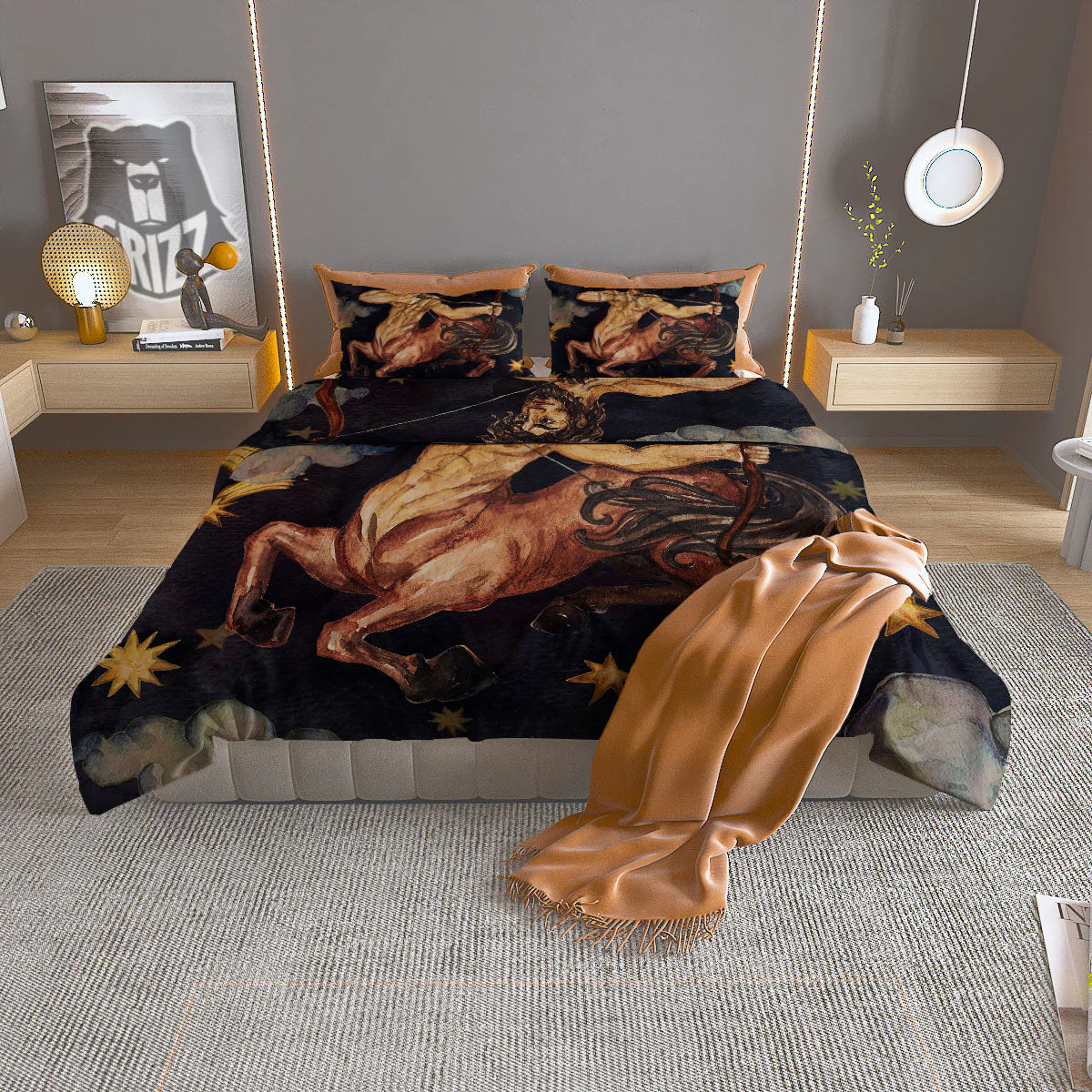Zodiac Sign Watercolor Sagittarius Print Duvet Cover Bedding Set
