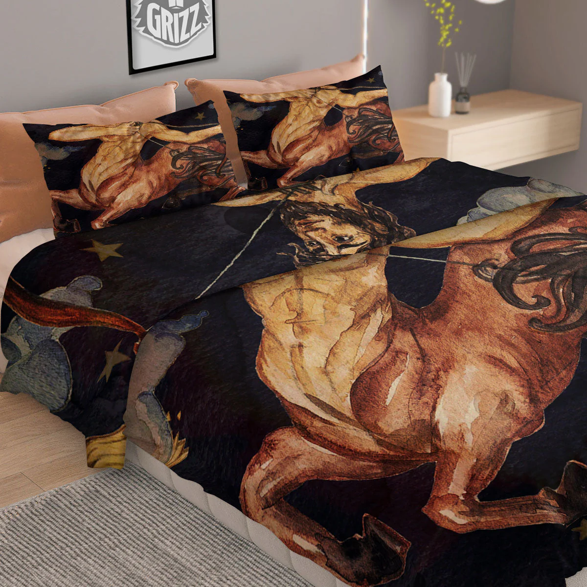 Zodiac Sign Watercolor Sagittarius Print Duvet Cover Bedding Set - Image 2