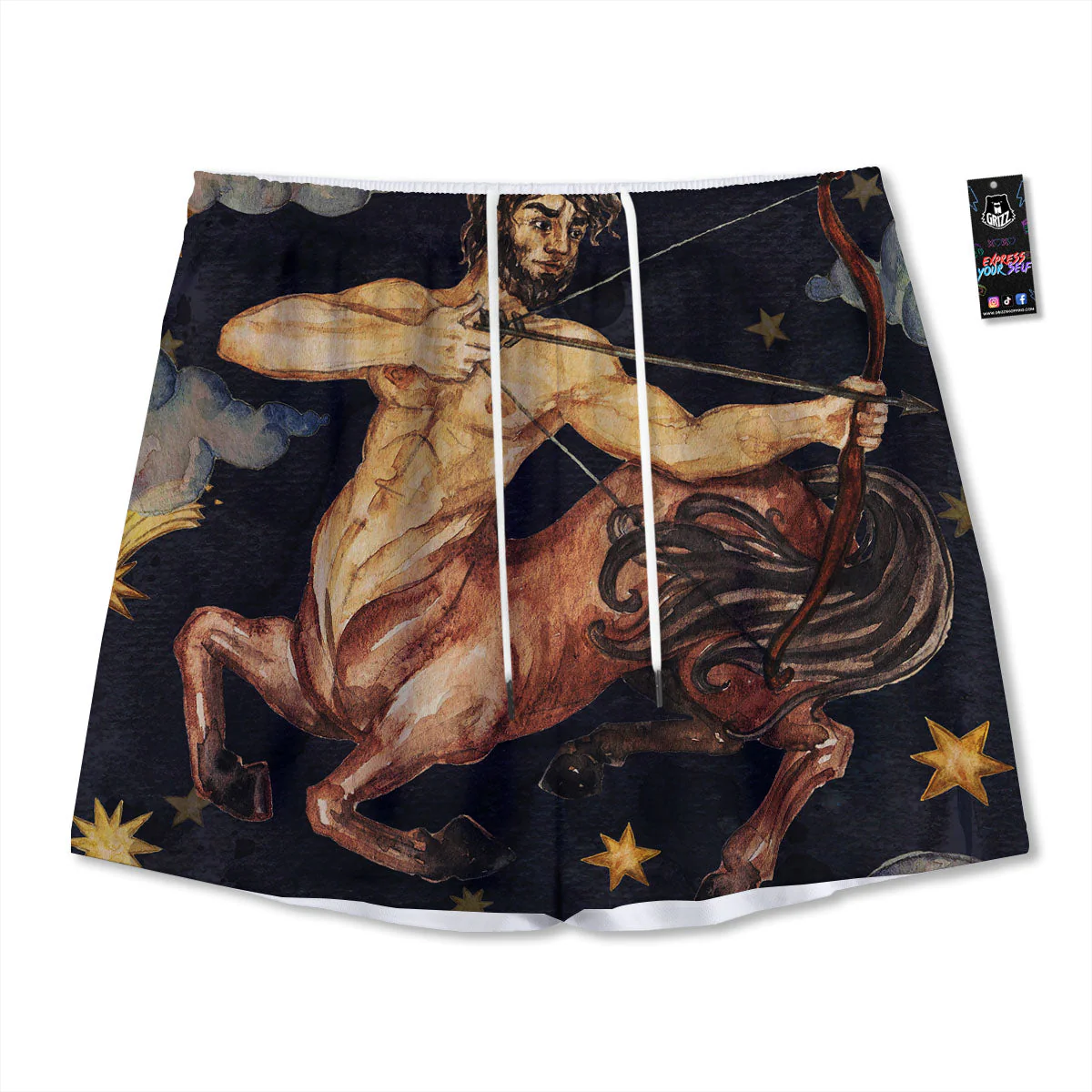 Zodiac Sign Watercolor Sagittarius Print Mesh Shorts