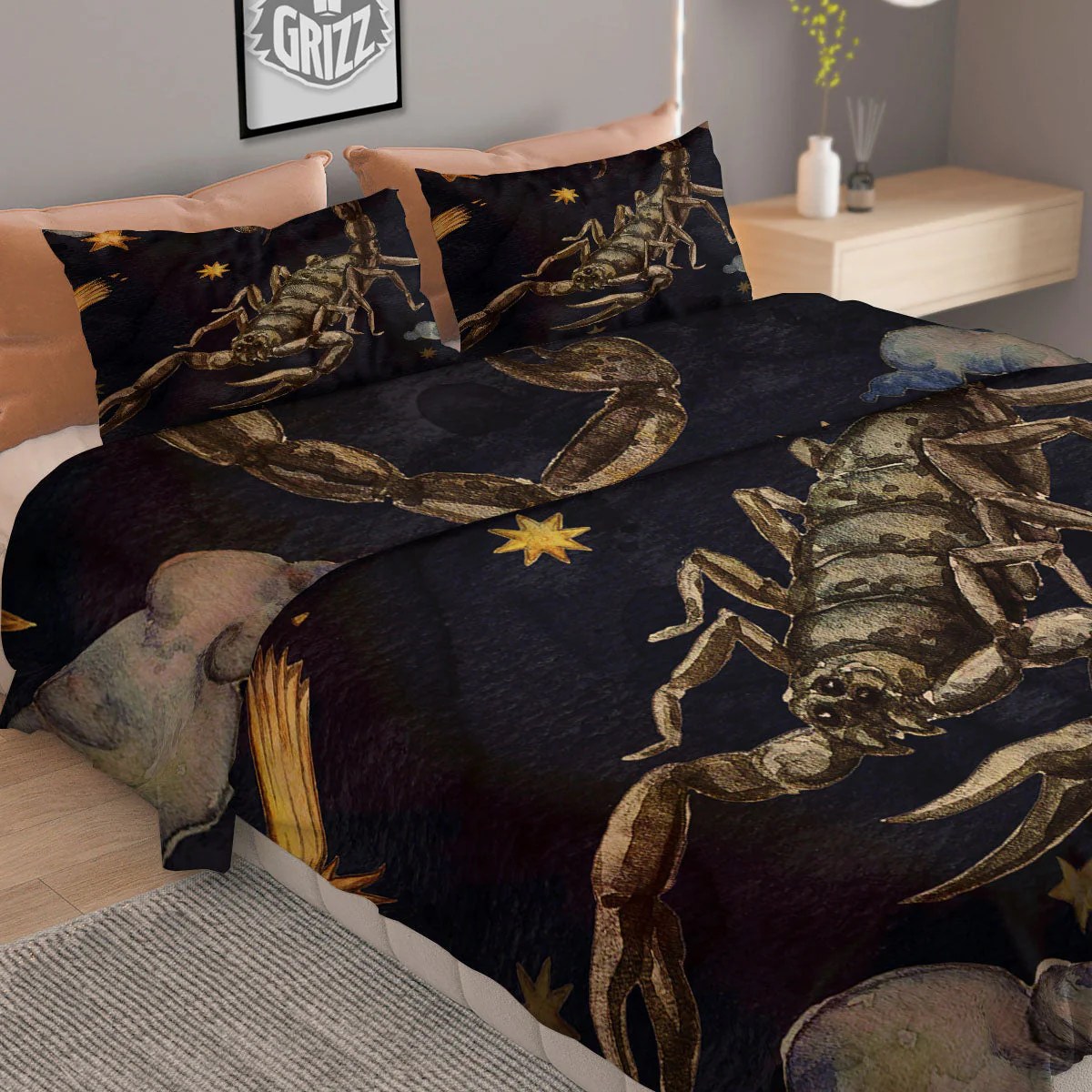 Zodiac Sign Watercolor Scorpio Print Duvet Cover Bedding Set - Image 2