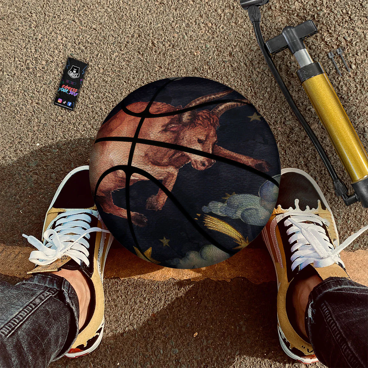 Zodiac Sign Watercolor Taurus Print Basketball - Image 2