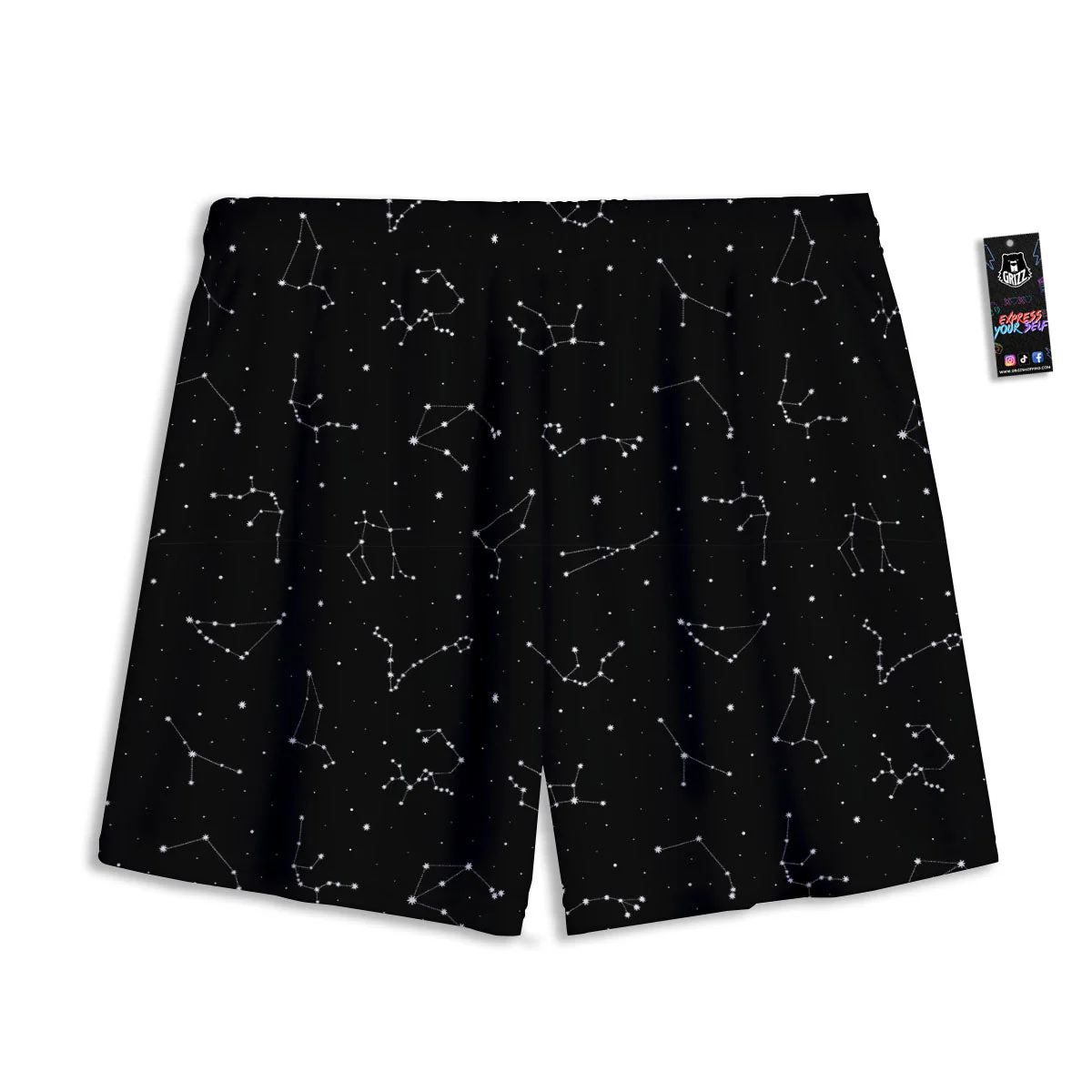Zodiac Stars White And Black Print Mesh Shorts - Image 2