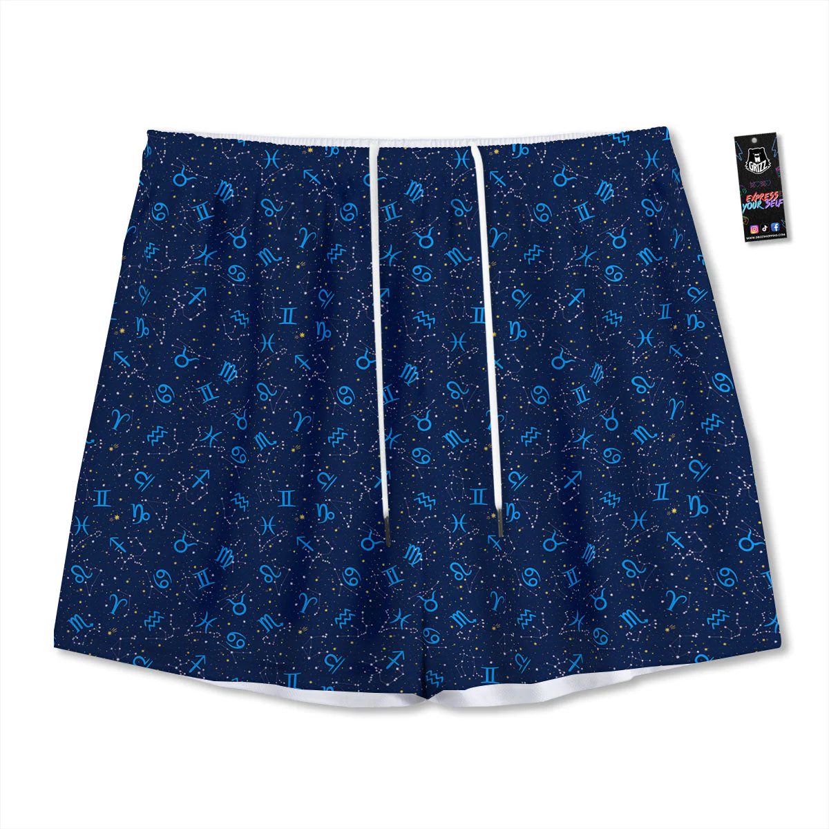 Zodiac Symbols Blue Print Pattern Mesh Shorts