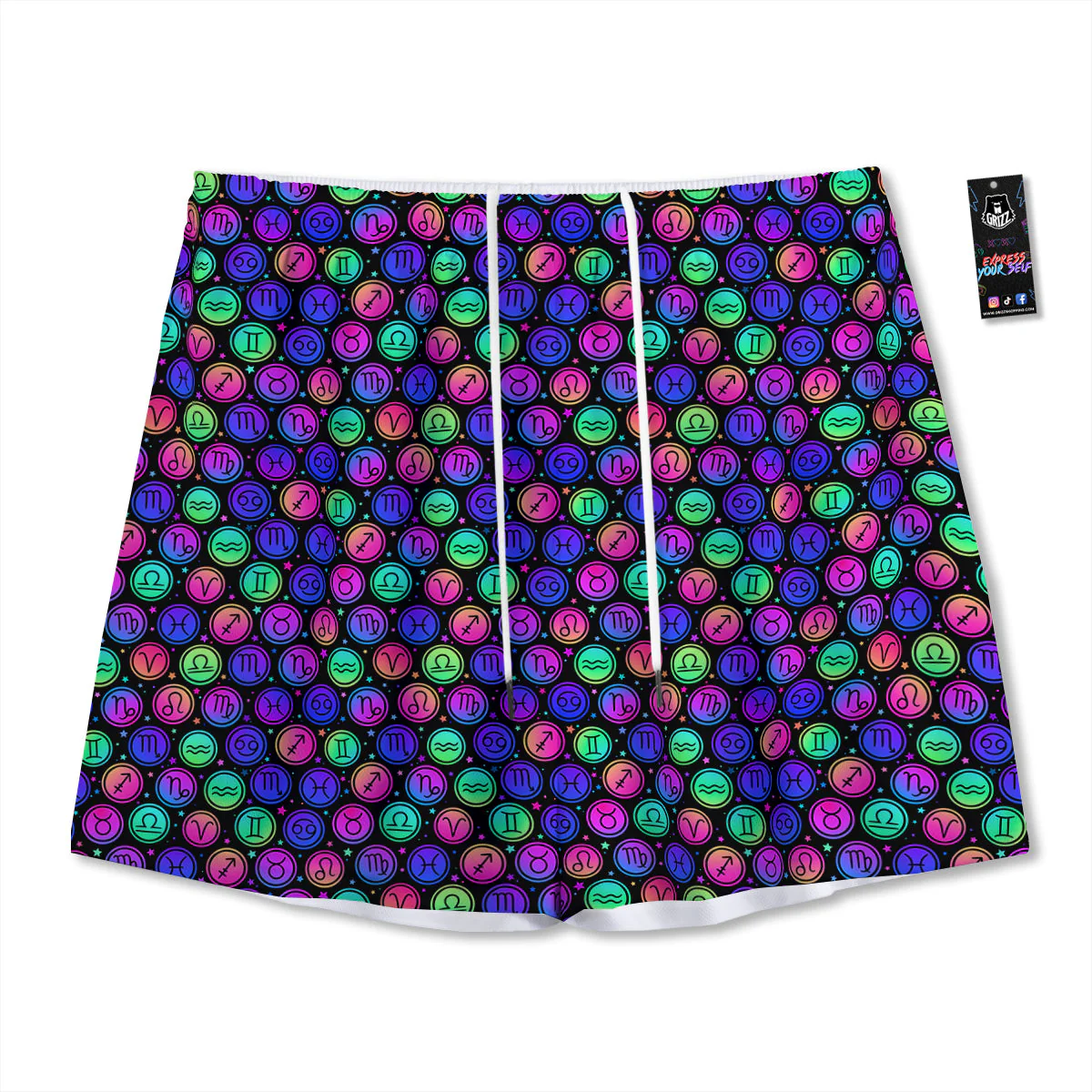Zodiac Symbols Colorful Print Pattern Mesh Shorts