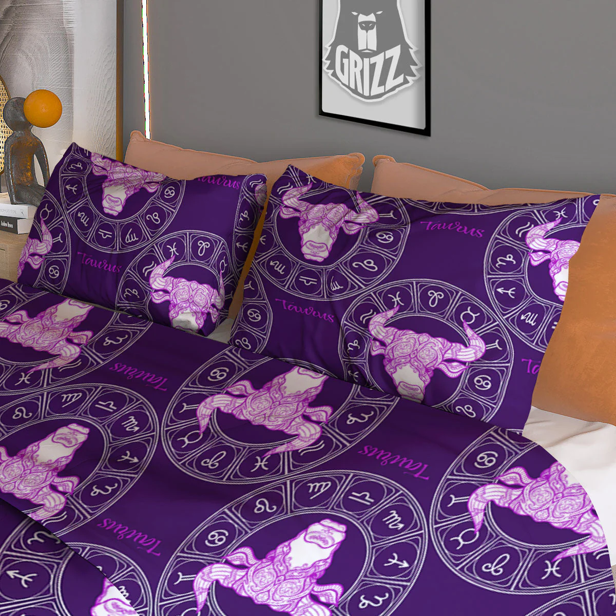 Zodiac Taurus Purple Print Pattern Duvet Cover Bedding Set - Image 3
