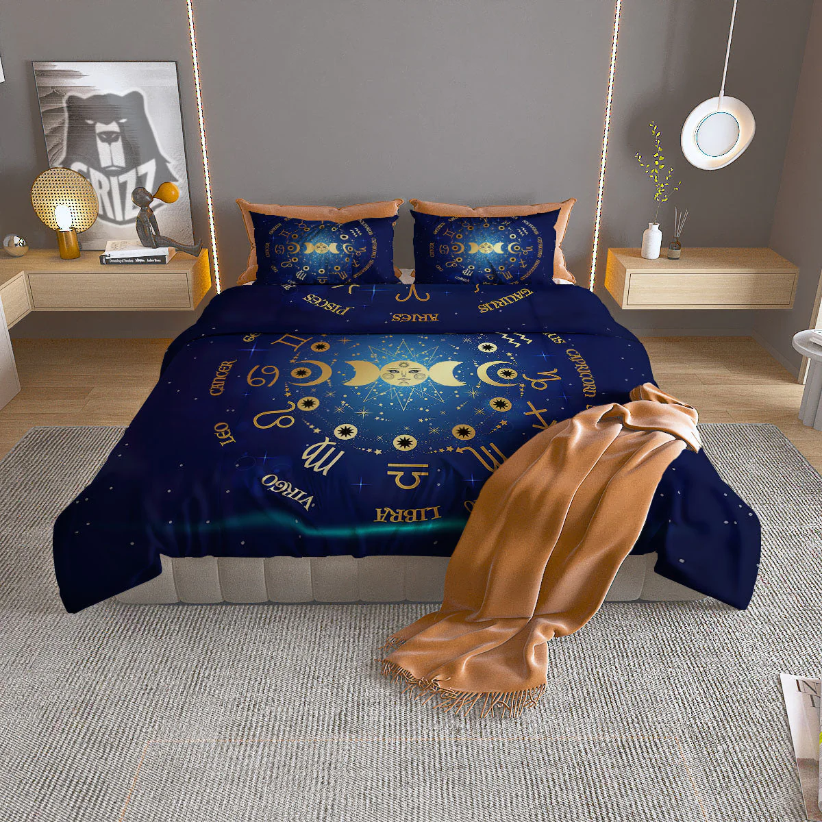 Zodiac Wheel Galaxy Print Duvet Cover Bedding Set