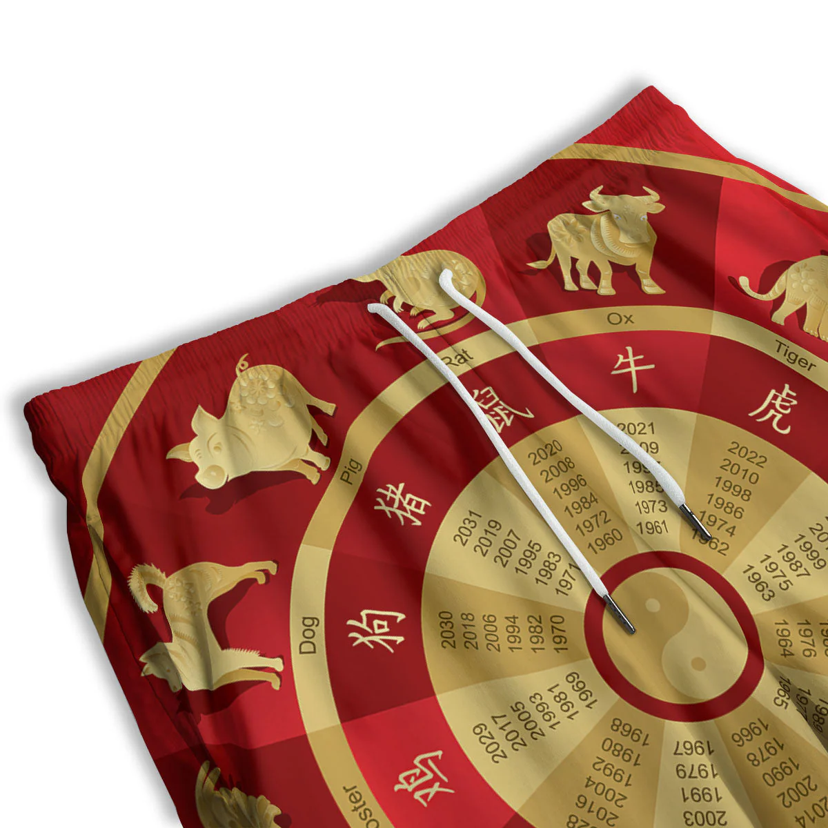 Zodiac Wheel Red Chinese Print Men's Athletic Shorts - Image 3