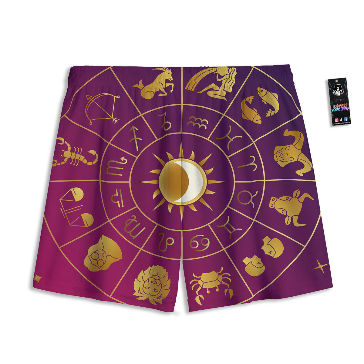 Zodiac Wheel Symbols Print Mesh Shorts - Image 2