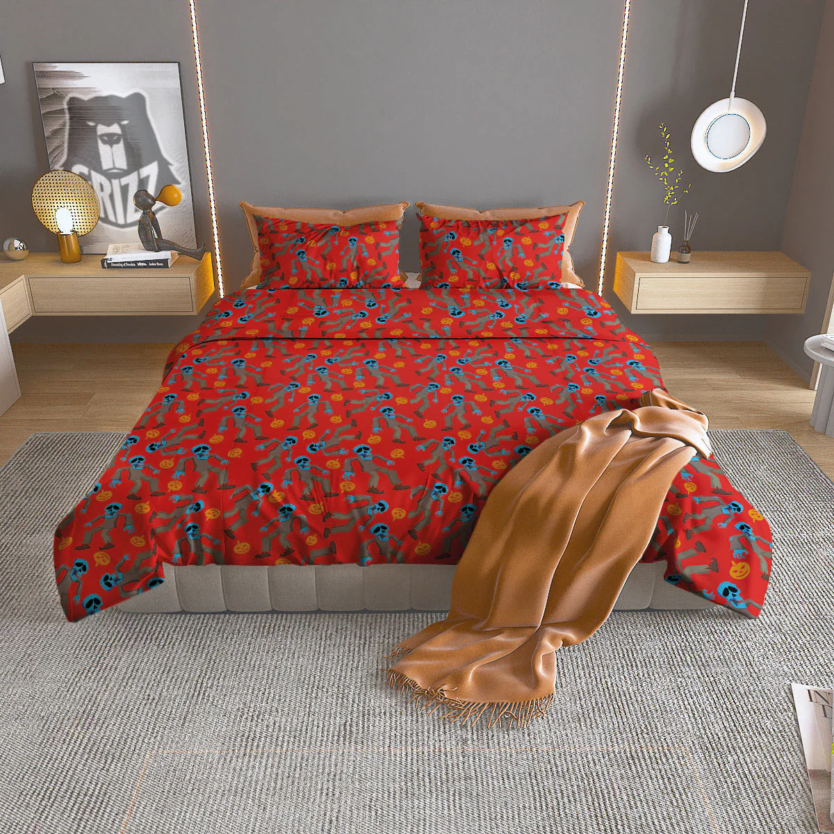 Zombie Blue Print Pattern Duvet Cover Bedding Set
