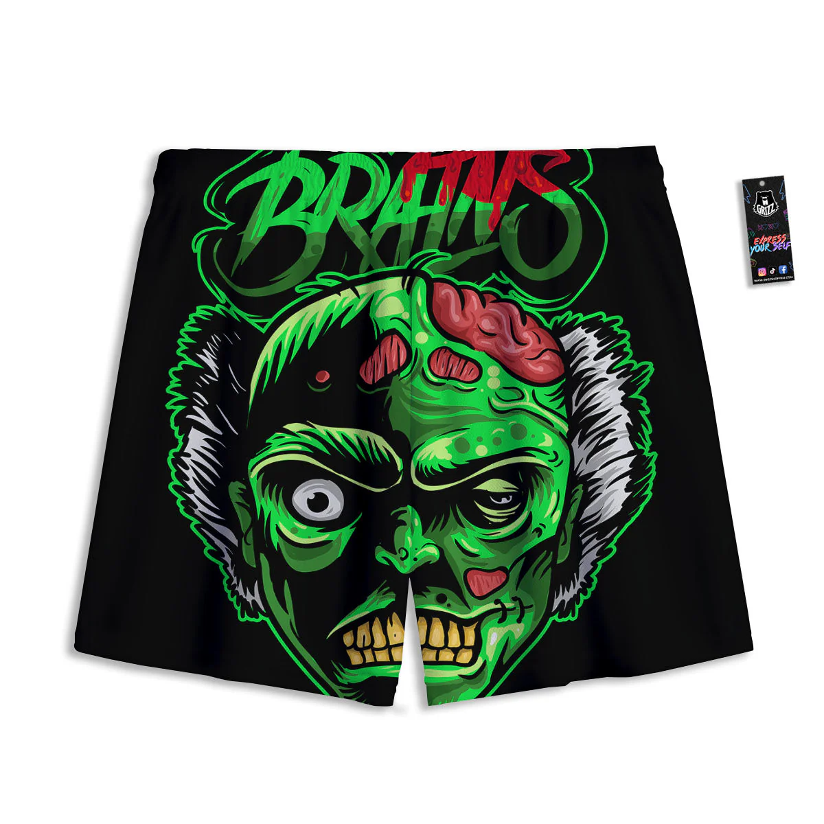 Zombie Brain Halloween Print Mesh Shorts - Image 2