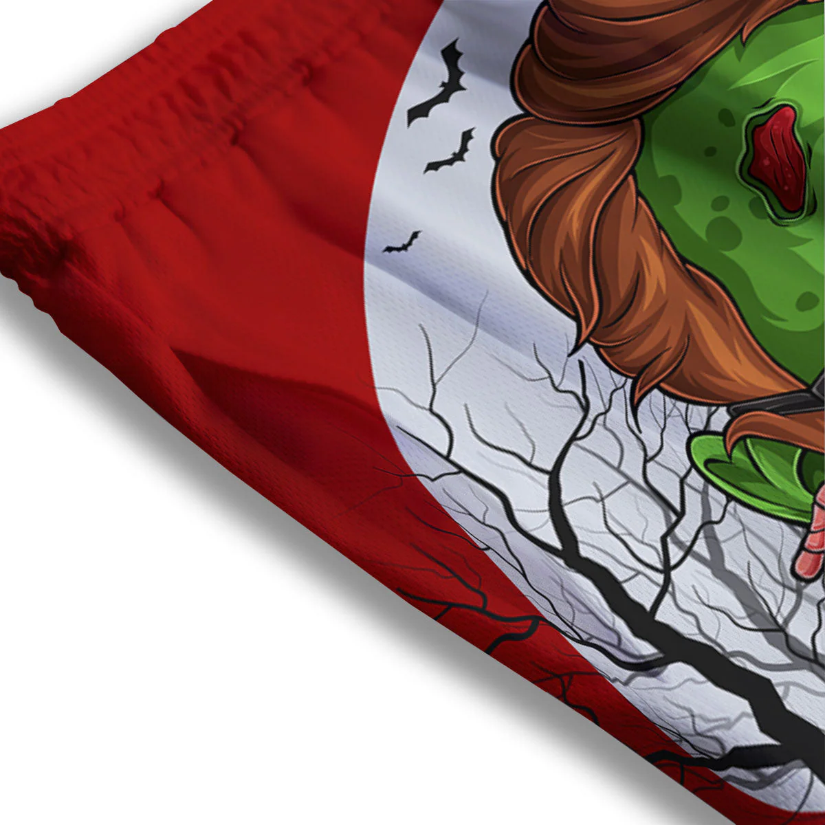 Zombie Face Halloween Character Print Mesh Shorts - Image 3