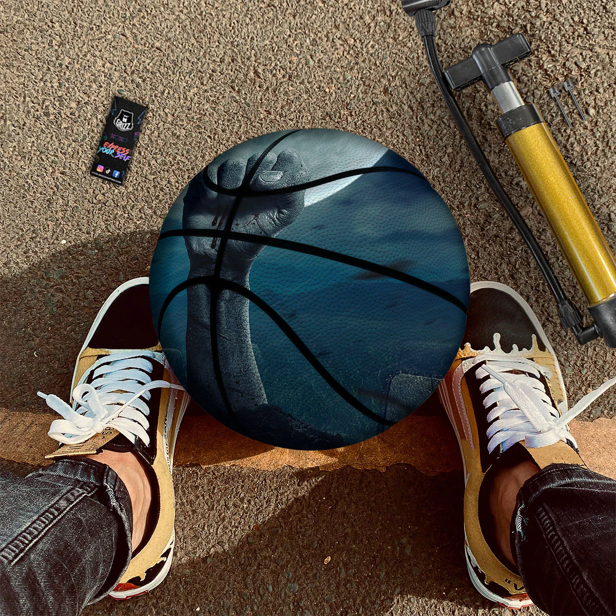 Zombie Hand Rising From Grave Print Basketball - Image 2