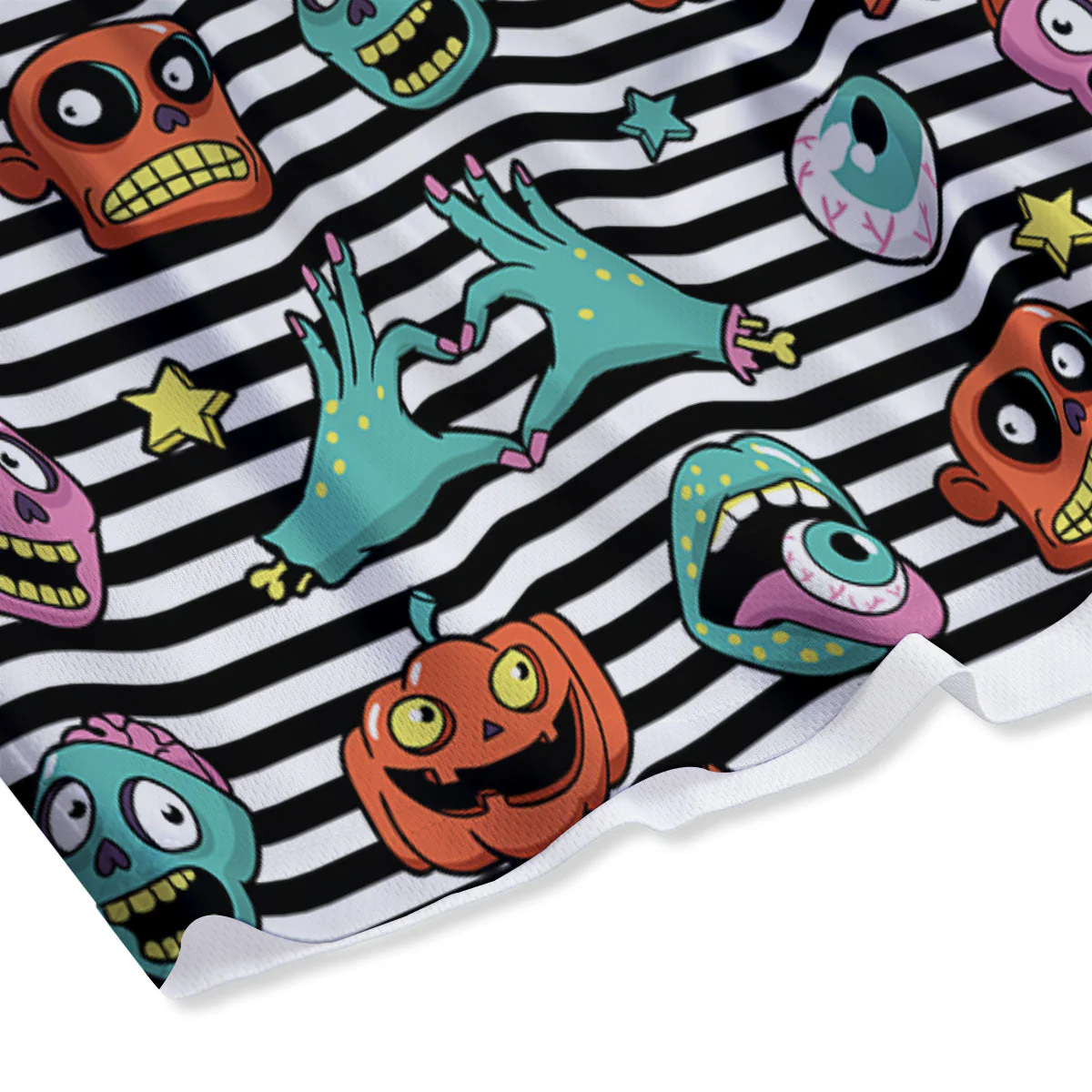 Zombie Striped Halloween Print Pattern Mesh Shorts - Image 4
