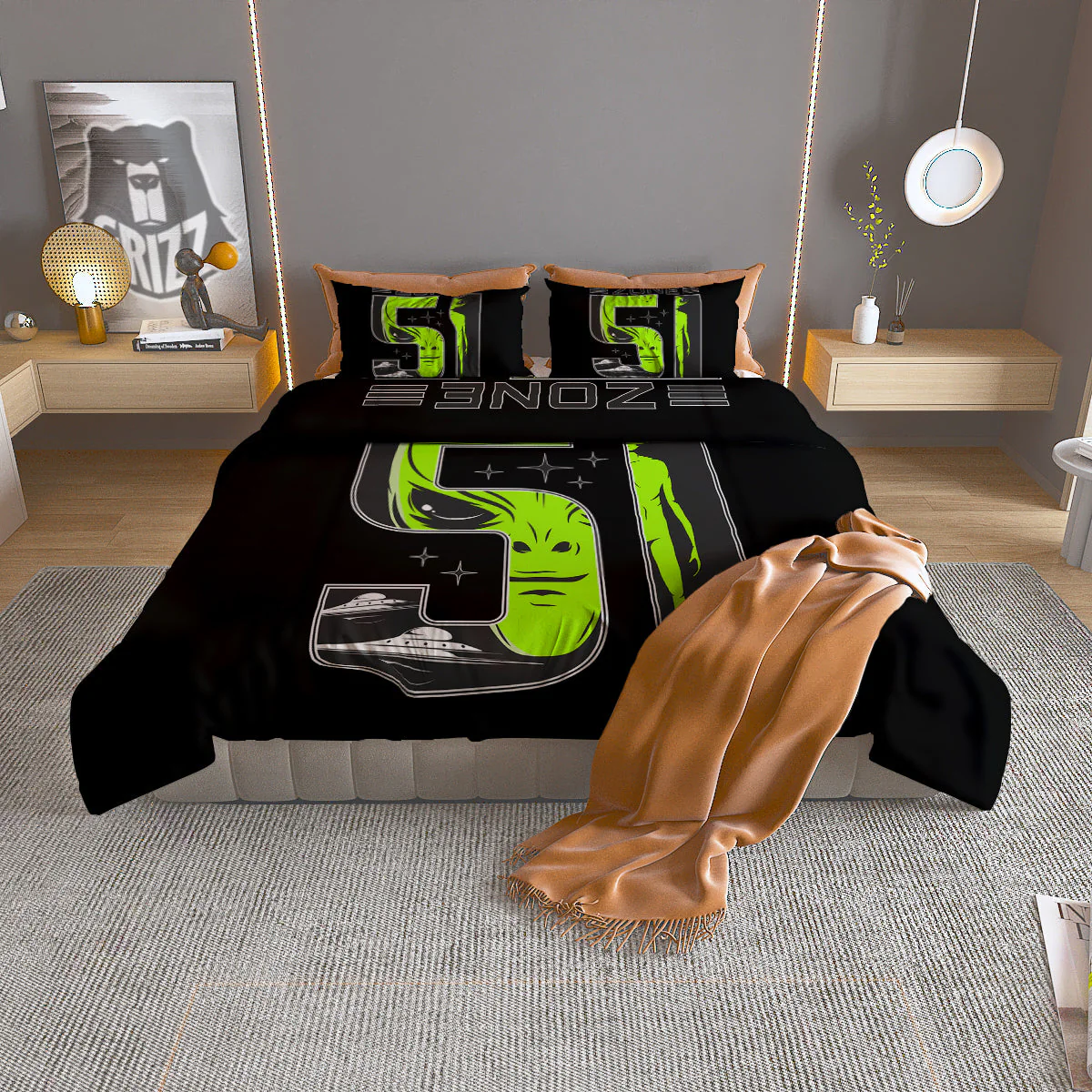 Zone 51 Alien And UFO Print Duvet Cover Bedding Set