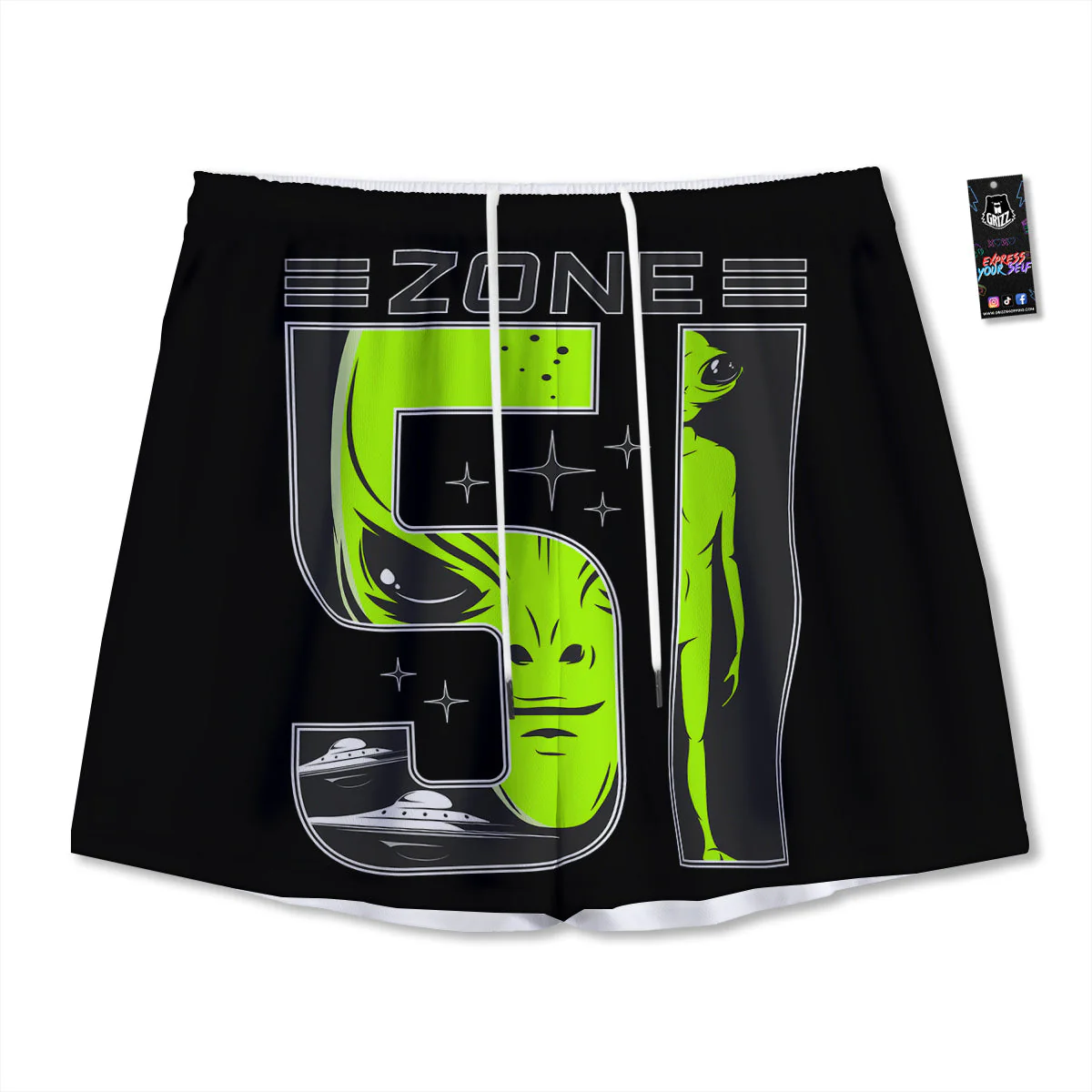 Zone 51 Alien And UFO Print Mesh Shorts